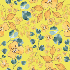 Plakat Seamless pattern with flowers and leaves