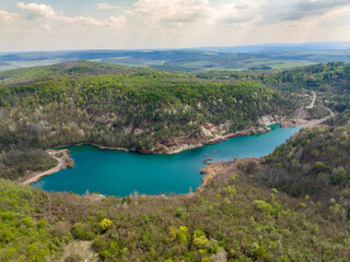Fototapeta na wymiar Hungary - ​Mine lake at Rudabánya - Amazing drone view