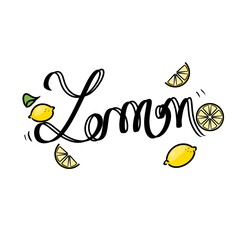 Fruit Lemon lettering on white background 