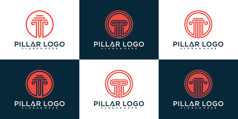 Set of minimalist Law firm logo design collection with creative pillar shape Premium Vector