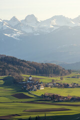 Fototapeta na wymiar view over Schlosswil with Gantrisch Range