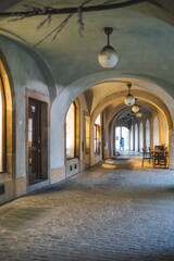 Fototapeta na wymiar view of arcades in Old Town Square, Prague, Czech Republik