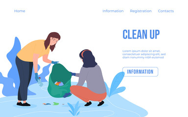 Environmental cleanup landing page with place for text vector waste recycling ecological safety
