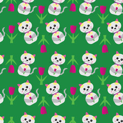 Fototapeta premium Seamless pattern with cute little cat