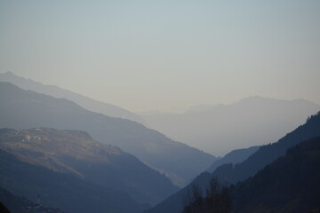 Fototapeta premium dawn in the swiss alps valley Surselva with view direction to Chur.