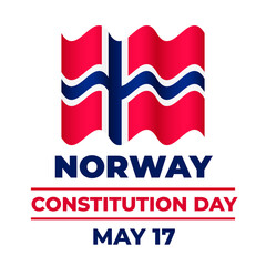 Norway Constitution Day typography poster. Norwegian National holiday on May 17. Vector template for banner, flyer, greeting card, etc