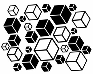 Illustration of black and white cubes. Design for bed linen, for curtains, wallpapers, notebooks, notebooks, covers, umbrellas and for any other decoration.