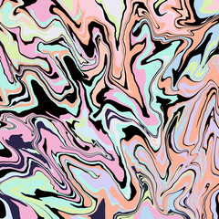Light pastel multicolor marbled pattern with chaotic wavy lines and figures
