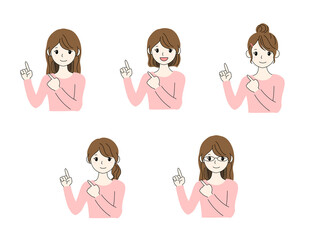笑顔で指差しをしている女性のイラストセット