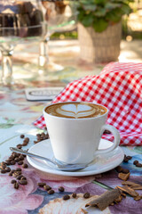 cappuccino coffee with foam on a table