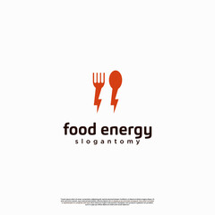 food energy logo design illustration, spoon and fork combine with thunder bolt logo concept modern