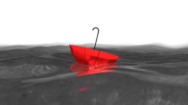 3d render of red umbrella on a lake for presentation background and wallpaper