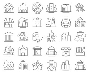 Buildings and architecture line icons collection. Thin outline icons pack. Vector illustration eps10