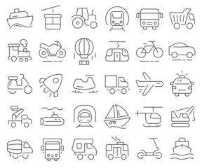 Transportation and vehicle line icons collection. Thin outline icons pack. Vector illustration eps10