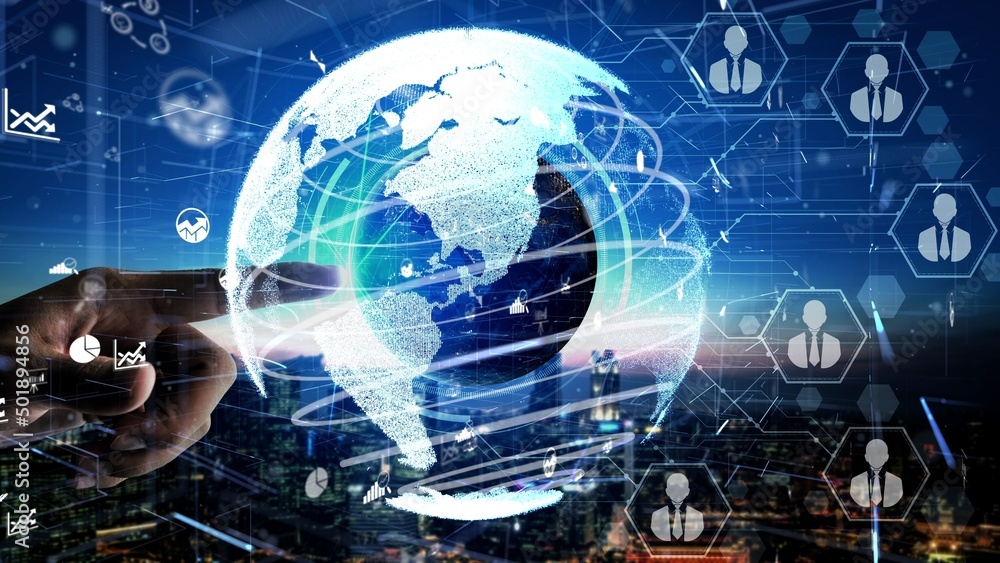 Poster conceptual people network linking and connection . 3d render computer graphic .