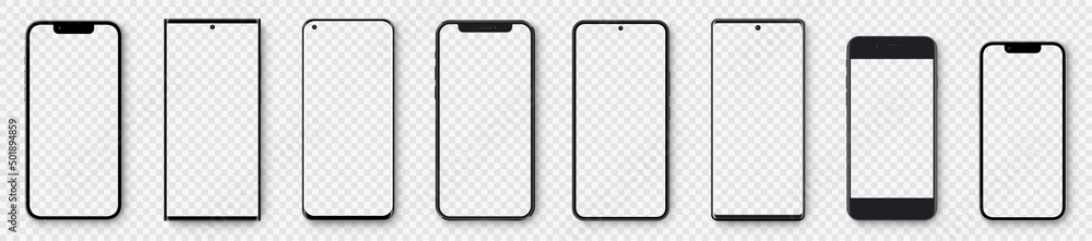 Aufkleber realistic models smartphone with transparent screens. smartphone mockup collection. device front vie