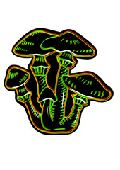Set of black neon mushrooms on white background clip-art