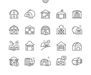 Hangar. Parcel warehouse. Hangar for plane. Commercial building. Pixel Perfect Vector Thin Line Icons. Simple Minimal Pictogram