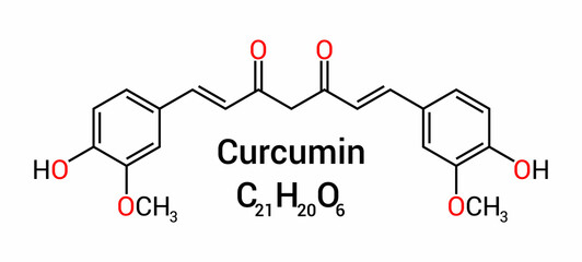 chemical structure of Curcumin (C21H20O6)
