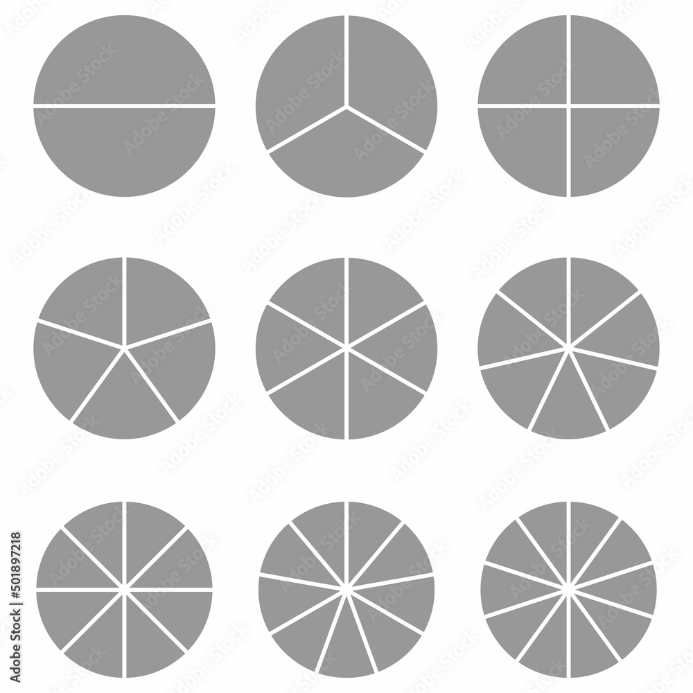 Sticker grey fraction circle chart in mathematics vector illustration isolated on white background