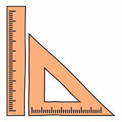 triangular ruler and straight ruler hand drawn vector icon isolated on white background