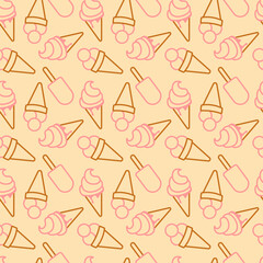 Seamless pattern with outline ice cream contours