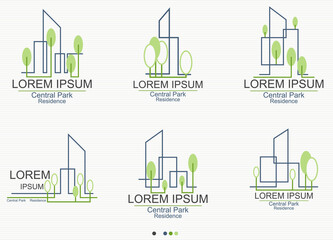 Central Park And Residence Line Logo Set - Vector