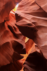 The beautifull Antilope Canyon in Page USA. The Red stone with his nice shapes made by water. These photos give a fantastic atmosphere because of the beautiful contours of the stone formations.