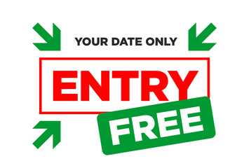 Free entry sticker. Badge icon. Flat vector illustration on transparent background.