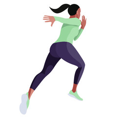 Fototapeta na wymiar vector illustration of a beautiful slender girl in a sports uniform (leggings and a sports bra) is engaged in fitness, sports, trains isolated on a white background. woman runs. morning run. jogging