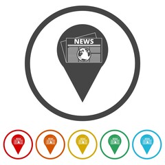 News icon map pin sign. Set icons colorful