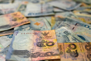 50 Thailand (THB) banknotes. The baht is the official currency of Thailand. 