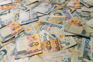 50 Thailand (THB) banknotes. The baht is the official currency of Thailand. 