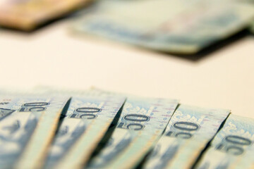 50 Thailand (THB) banknotes. The baht is the official currency of Thailand. 