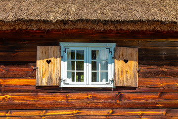 Thatched cottage in open-air museum, Wdzydze Kiszewskie, Poland.