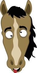 Vector illustration of a cartoon horse face with a crazy expression