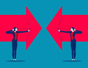 Business team aiming bow arrows together. Business partnership concept