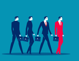 Leader leads the employees in a line to walk forward. Business leadership concept