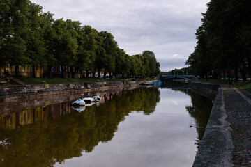 Obraz premium Daytime view from Aura River in Turku, Finland in summer.