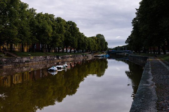 Daytime view from Aura River in Turku, Finland in summer.