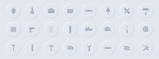 Fototapeta premium home repair gray glyph icons on round rubber buttons. home repair vector icons for web, mobile apps, ui design and promo business polygraphy