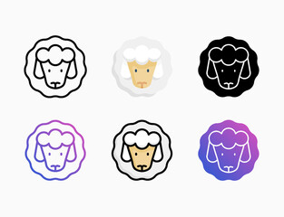 Sheep icon set with different styles. Style line, outline, flat, glyph, color, gradient. Editable stroke and pixel perfect. Can be used for digital product, presentation, print design and more.