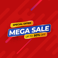 Sale banner template design, Mega sale special offer. 