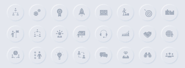 teamwork gray glyph icons on round rubber buttons. teamwork vector icons for web, mobile apps, ui design and promo business polygraphy