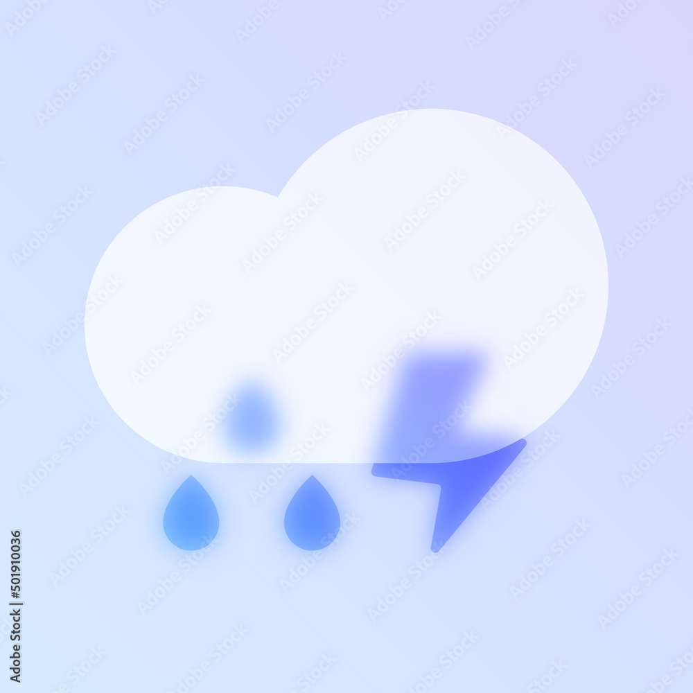 Poster thunderstorm weather glass morphism trendy style icon. rain with lightning transparent glass color v