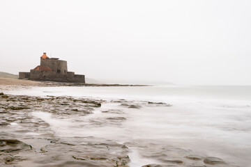 18th century Fort Vauban, in Ambleteuse near Boulogne on the Opal Coast in France in a milky white...