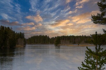 Sunset over the river Västerdalälven in Dalarna,Sweden.