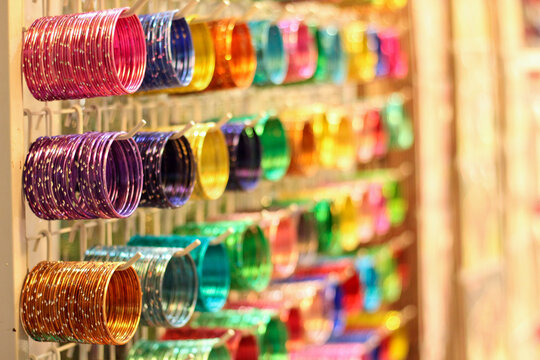 Colorful bangles for sale at a jewellery store in Little India in Georgetown.