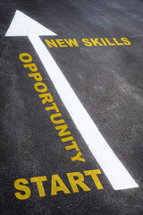 Start to find opportunity in a crisis with new skill written on the road. Business planning concept and beginning success idea