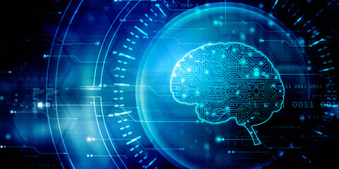 2d illustration Concept of thinking, background with brain, Abstract Artificial intelligence. Technology web background